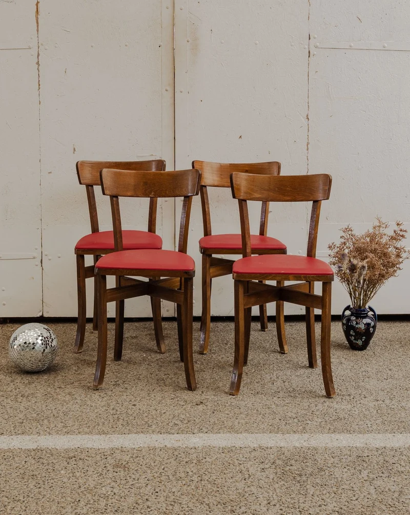 Alma, le lot de 4 chaises en simili cuir rouge N°1605
