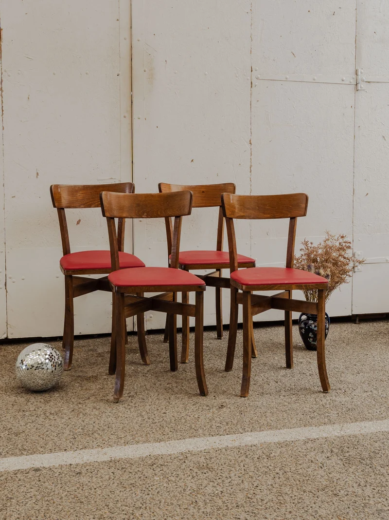 Alma, le lot de 4 chaises en simili cuir rouge N°1605