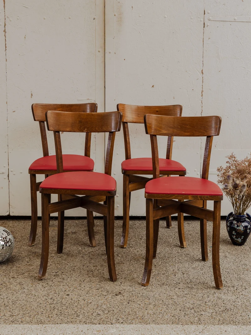 Alma, le lot de 4 chaises en simili cuir rouge N°1605