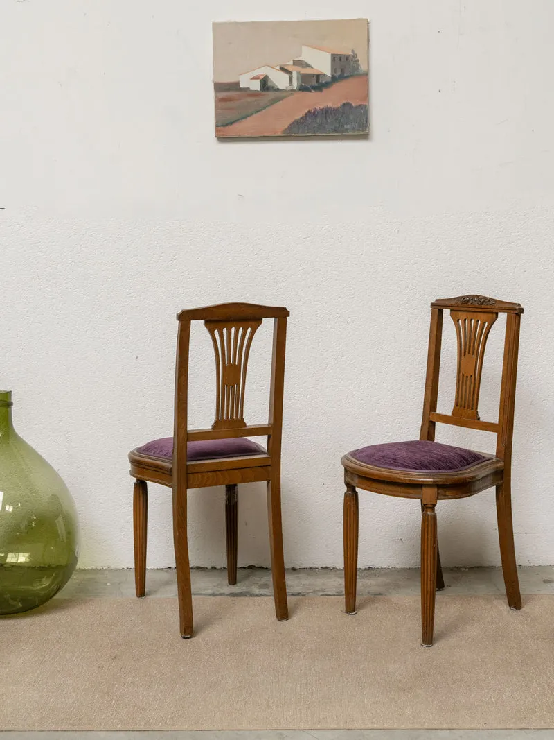 Claude, la paire de chaises en bois et velours N°1304
