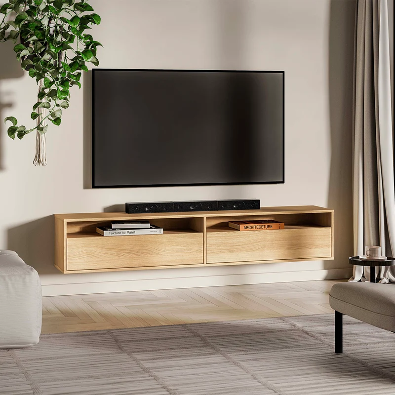 Meuble TV mural 2 portes 180 cm Nila Bois