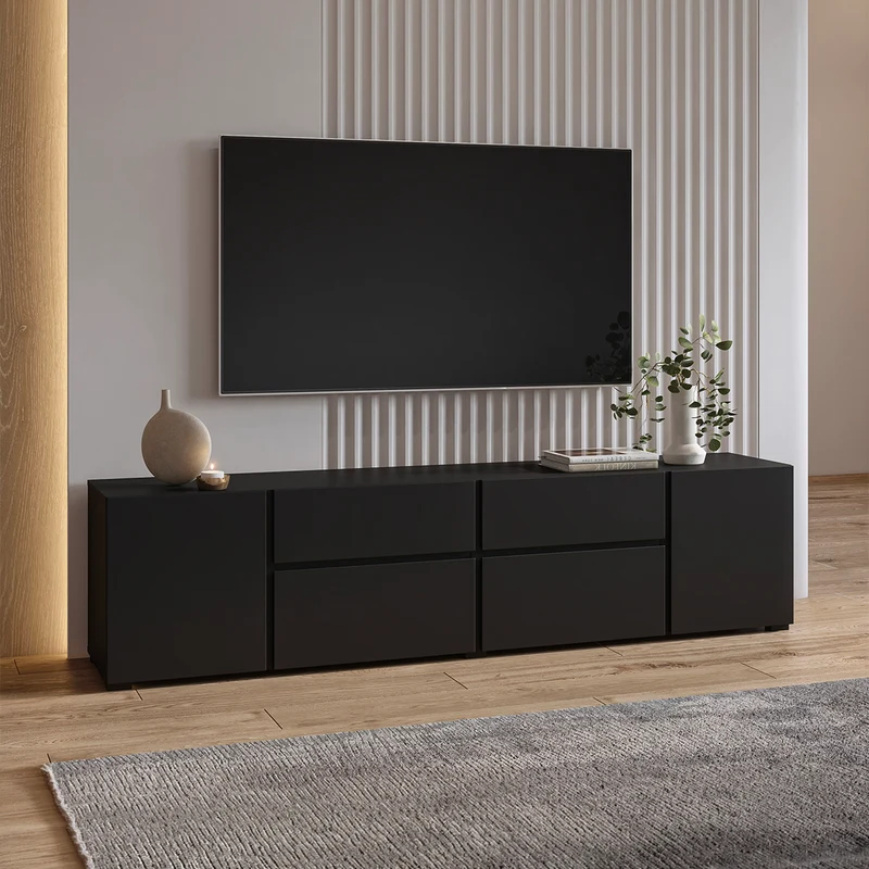Meuble TV 4 portes 2 tiroirs 195 cm Maxis Noir