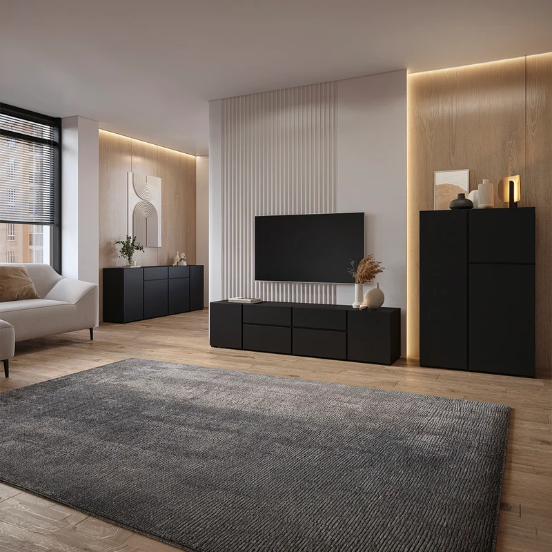 Meuble TV 4 portes 2 tiroirs 195 cm Maxis Noir