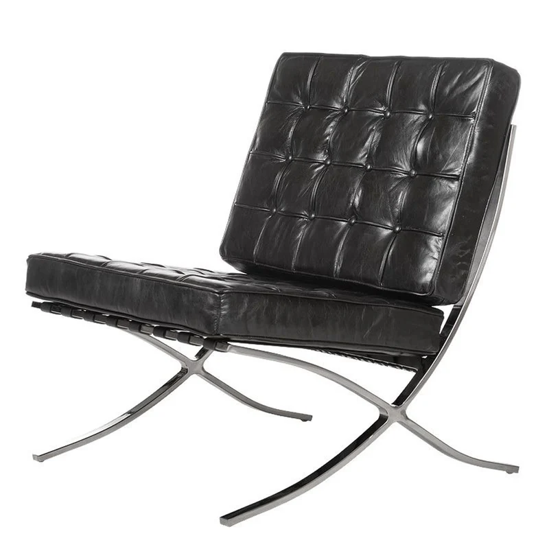 Casa Padrino Luxus Echtleder Lounge Sessel mit Hocker Schwarz 81 x 89 x H. 76 cm - Wohnzimmer Möbel