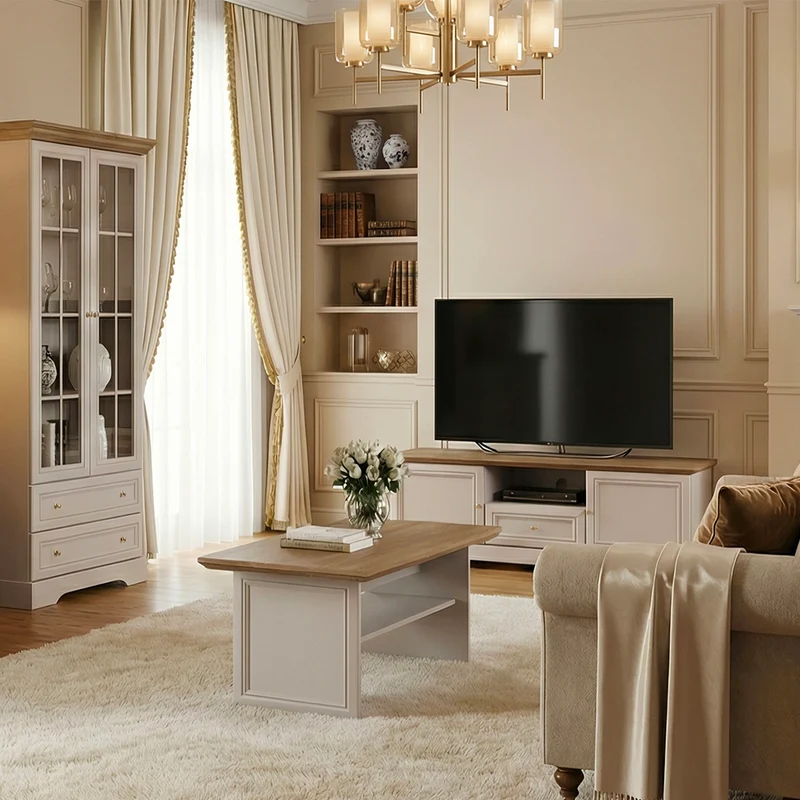 Meuble TV 2 portes 1 tiroir 155 cm Dulci Cachemire et Bois