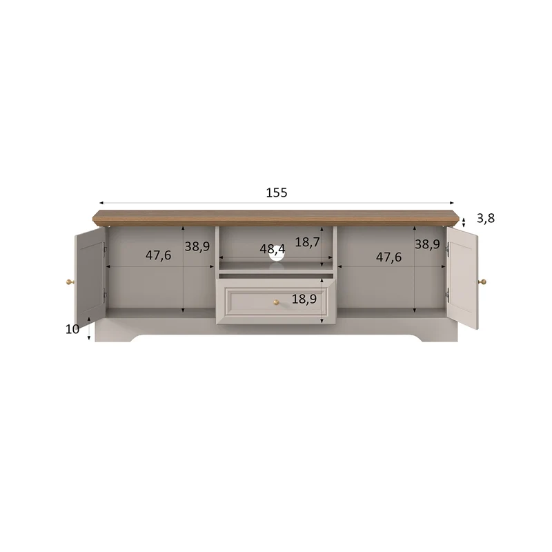 Meuble TV 2 portes 1 tiroir 155 cm Dulci Cachemire et Bois
