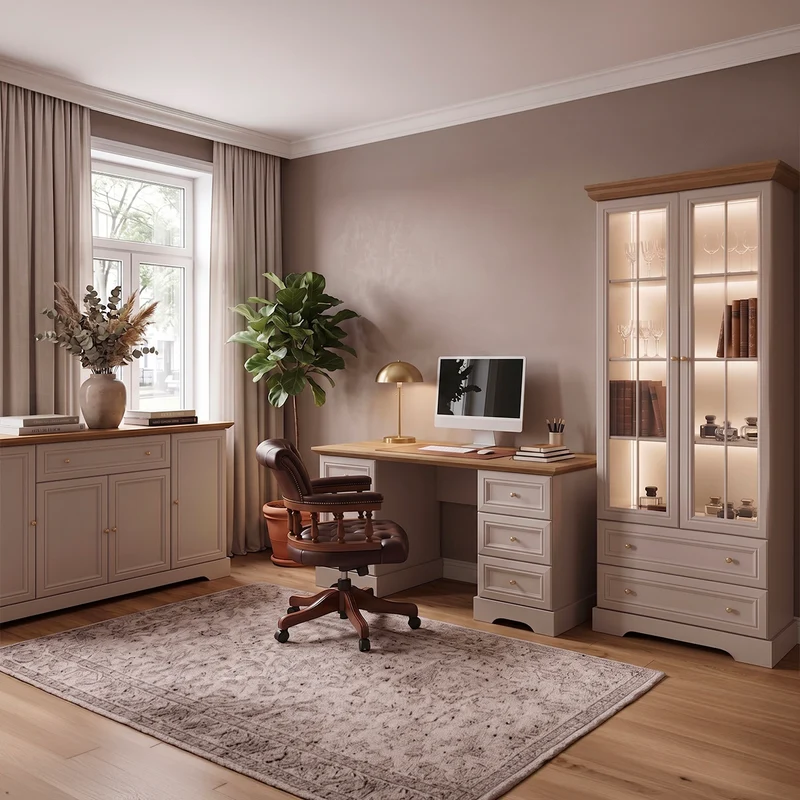 Bureau 1 porte 3 tiroirs Dulci Cachemire et Bois