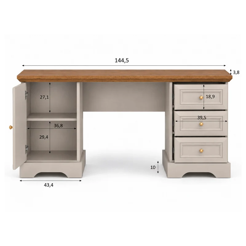 Bureau 1 porte 3 tiroirs Dulci Cachemire et Bois