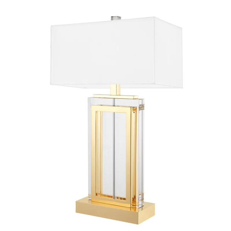 Eichholtz Table Lamp Arlington Crystal Gold H. 67,5 cm - Tischleuchte aus Kristallglas mit weißem Schirm