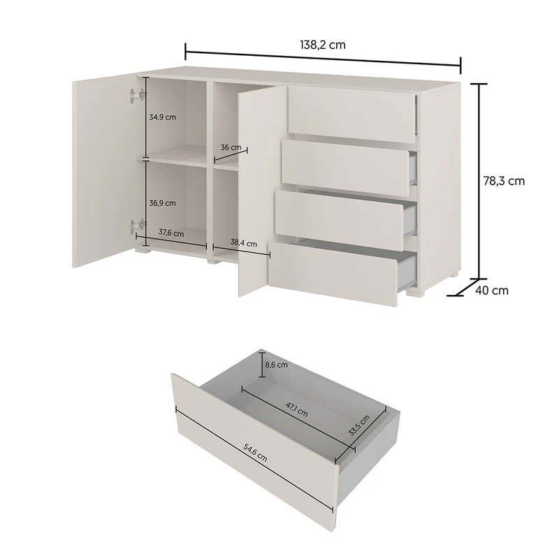 Buffet 2 portes 4 tiroirs Maxis Bois