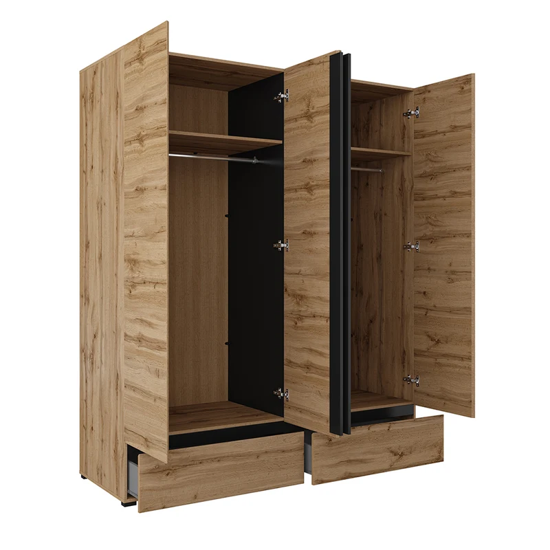 Armoire 4 portes 2 tiroirs Lilia Bois