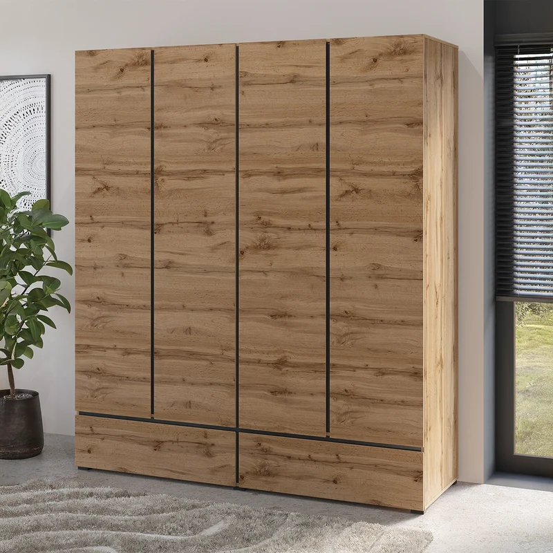 Armoire 4 portes 2 tiroirs Lilia Bois