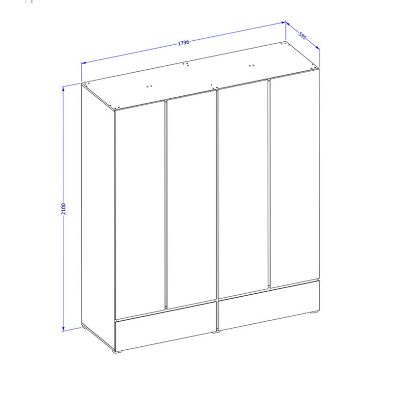 Armoire 4 portes 2 tiroirs Lilia Bois