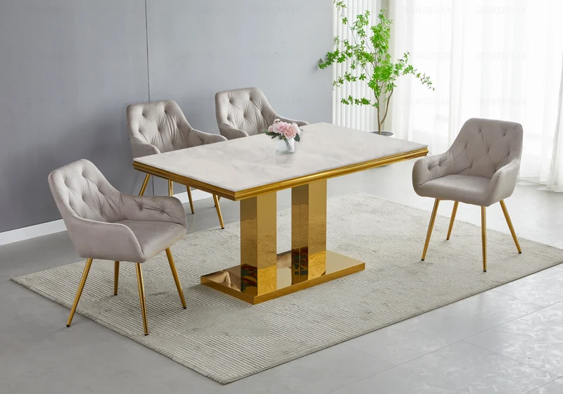 Table basse marbre beige dorée design - Versus