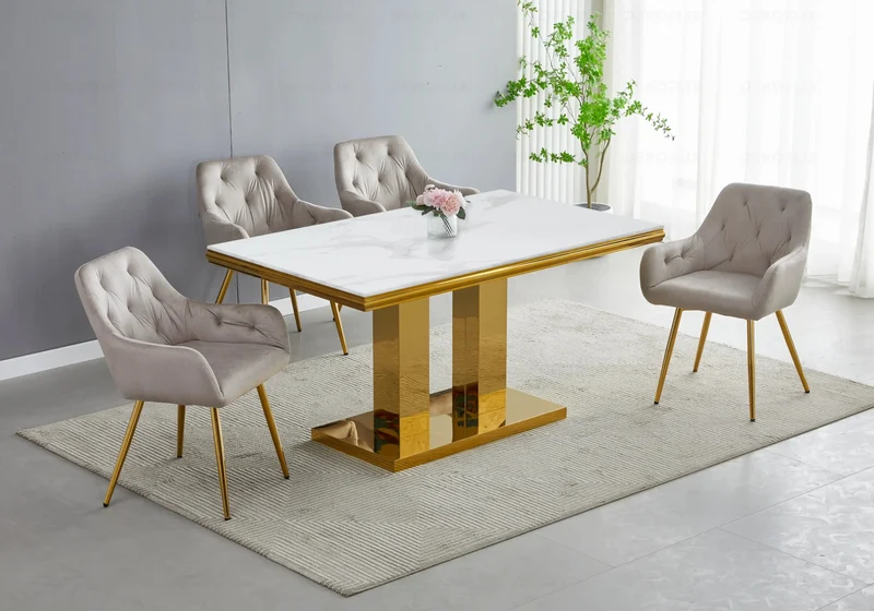 Table basse marbre blanc dorée design - Versus