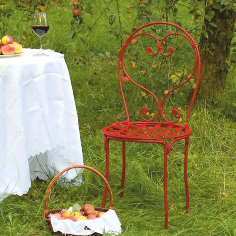 Casa Padrino Jugendstil Garten Stuhl Rot H. 95 cm - Nostalgischer Gartenstuhl - Nostalgische Jugendstil Schmiedeeisen Garten Möbel