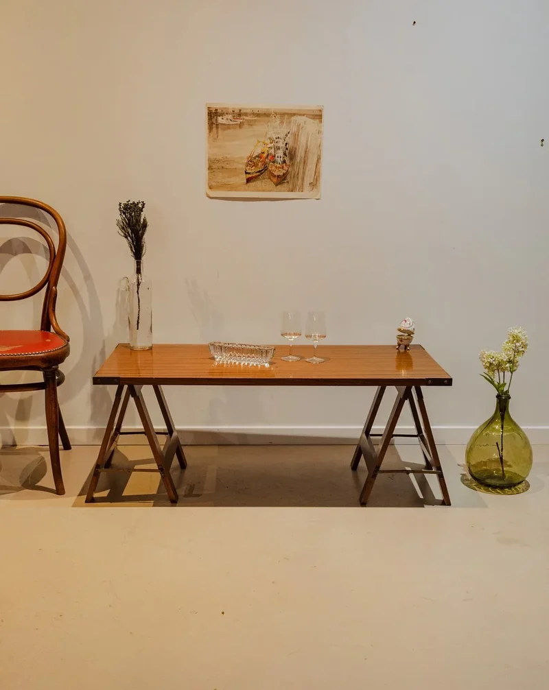 Léonie, la table basse sur tréteaux en bois N°917