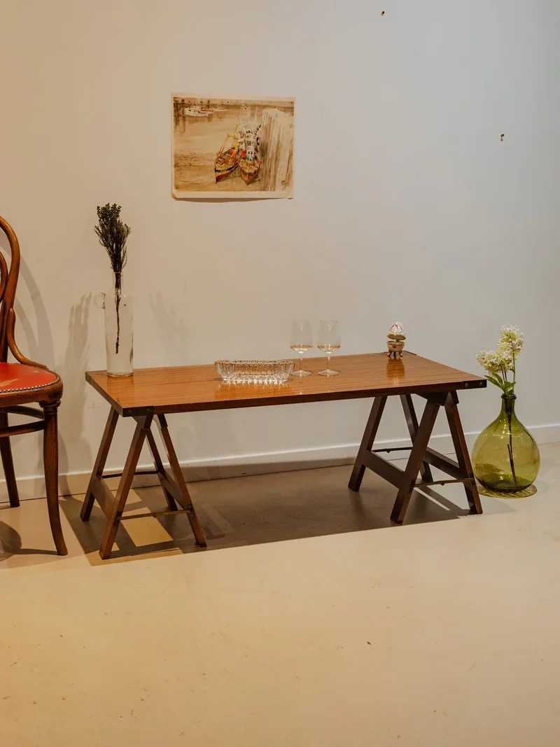 Léonie, la table basse sur tréteaux en bois N°917