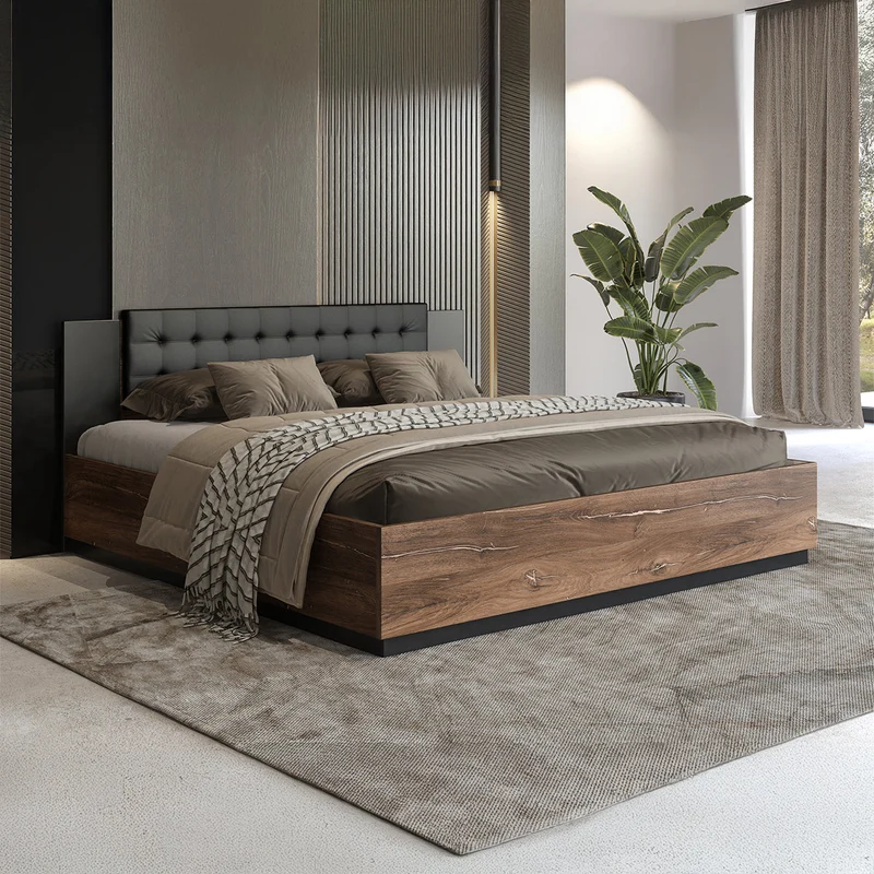 Lit coffre 180x200 sommier inclus Alec Bois foncé et Noir