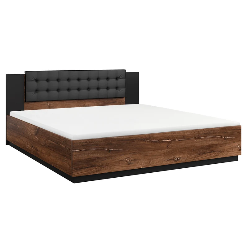 Lit coffre 180x200 sommier inclus Alec Bois foncé et Noir