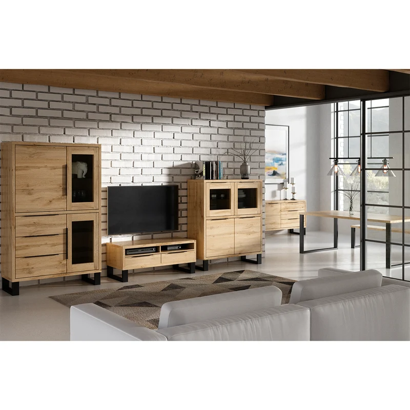 Meuble TV 2 tiroirs 124 cm Eden Bois et Metal