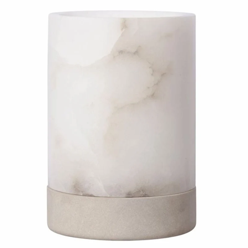 Casa Padrino Luxus Kerzenleuchter Alabaster / Grau H. 28 cm - Luxus Accessoires
