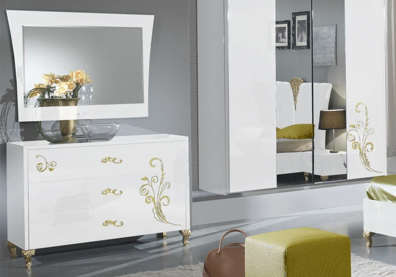 Chambre complète baroque laquée blanc doré - ROSA