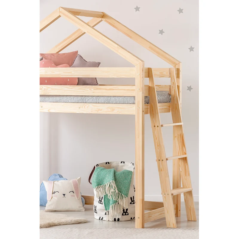 Lit cabane mi-hauteur 70x140 sommier inclus Alix Bois