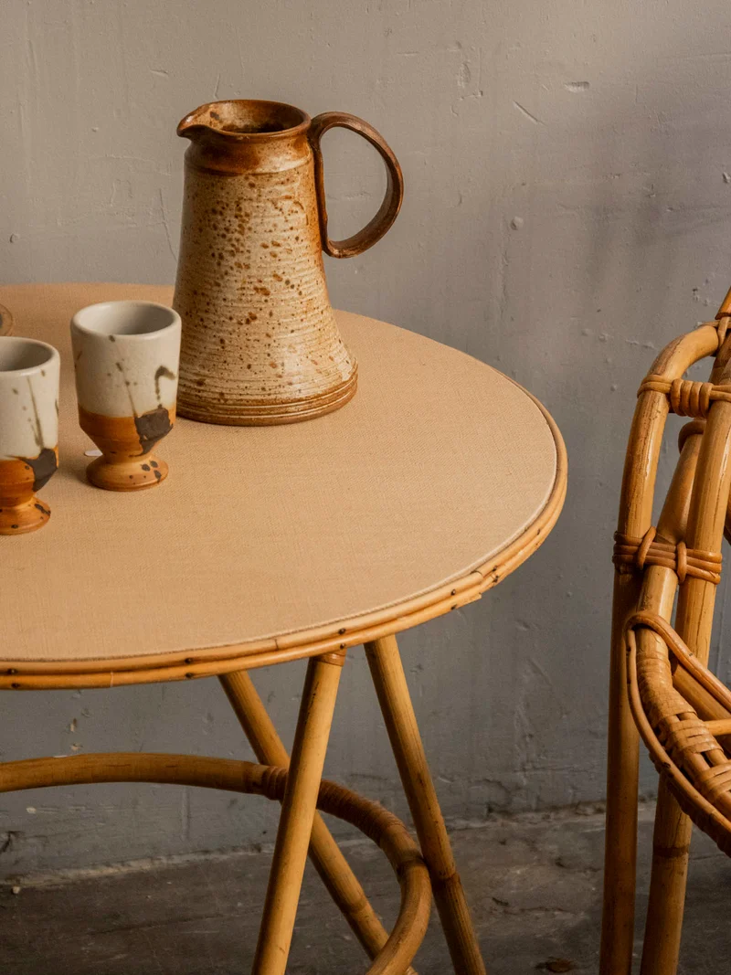 Léonie, la table basse en rotin et bois teint en beige N°937
