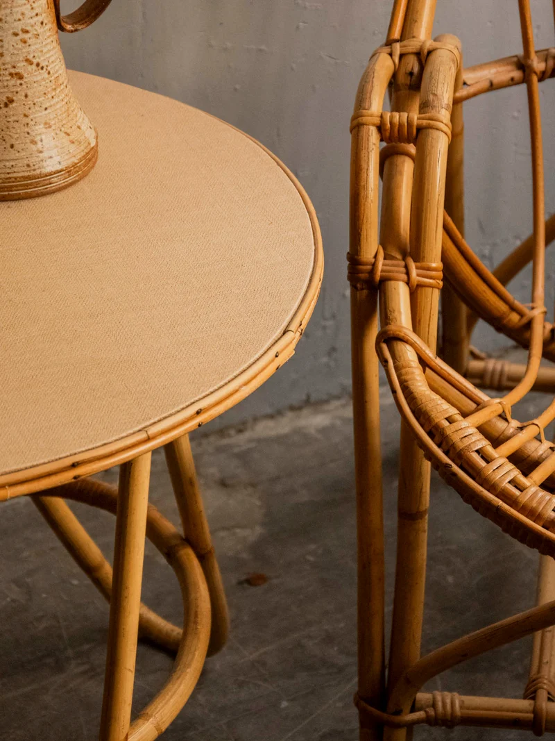 Léonie, la table basse en rotin et bois teint en beige N°937