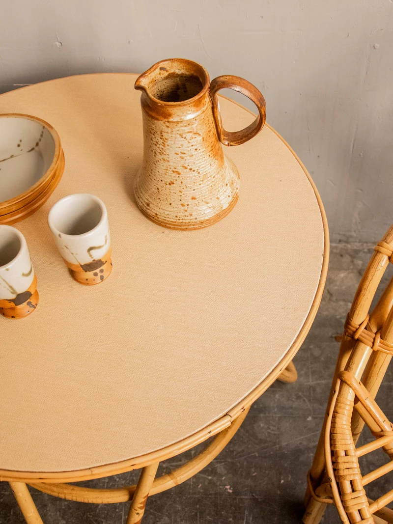 Léonie, la table basse en rotin et bois teint en beige N°937
