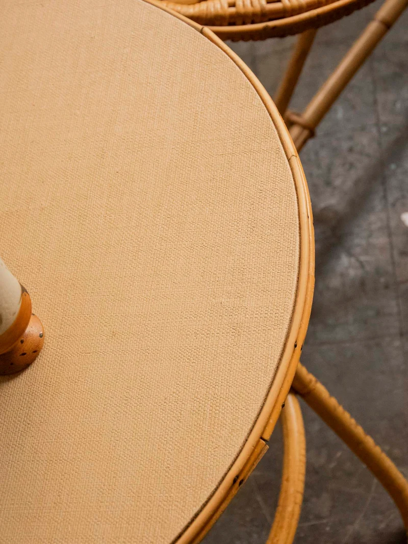 Léonie, la table basse en rotin et bois teint en beige N°937