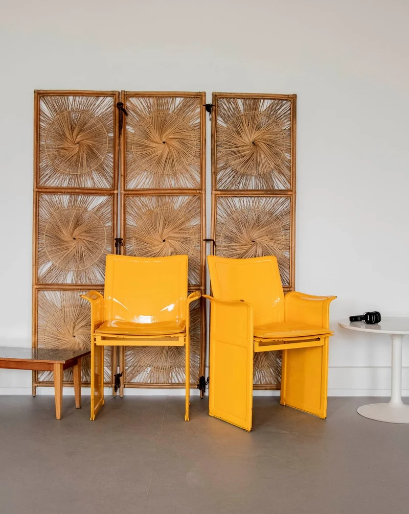 Jakob, la paire de fauteuils en cuir jaune N°1240