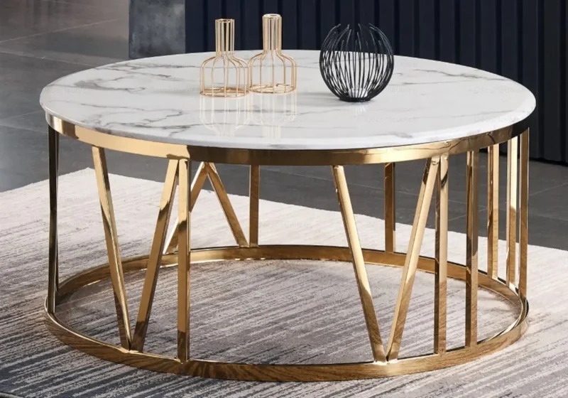 Table basse ronde dorée en verre - Geva