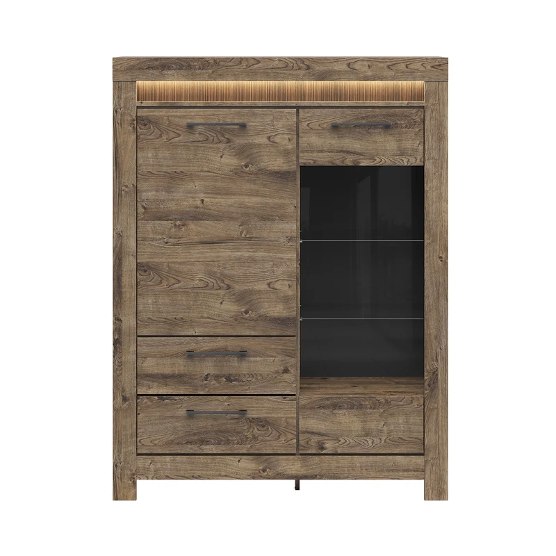 Vaisselier 2 portes 2 tiroirs LED inclus Amaury Bois