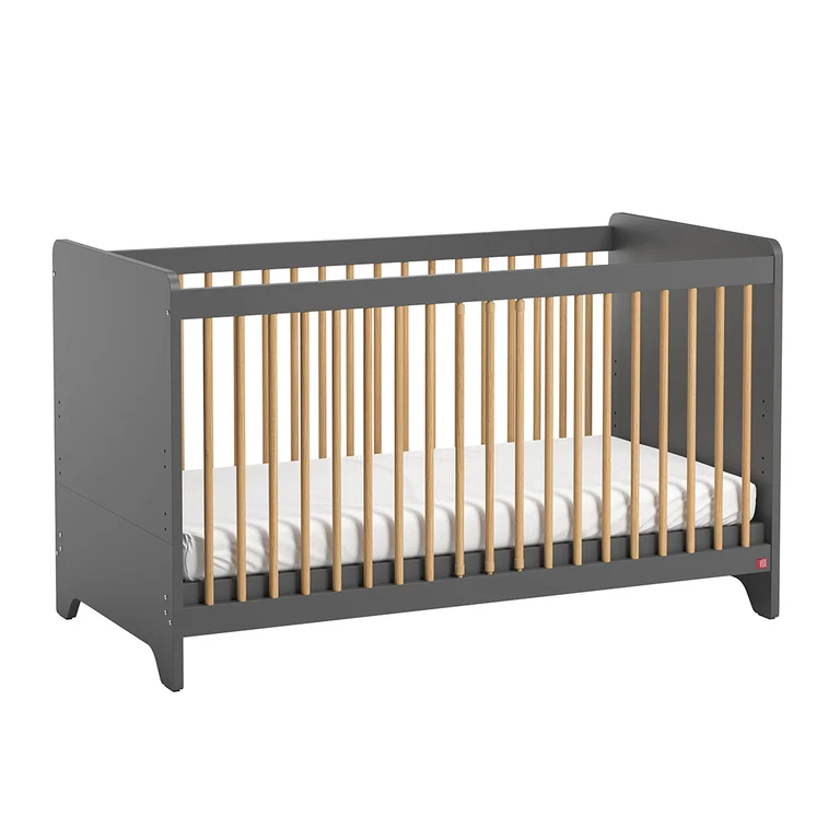 Lit bébé évolutif et commode à langer Vox Leaf Gris et bois