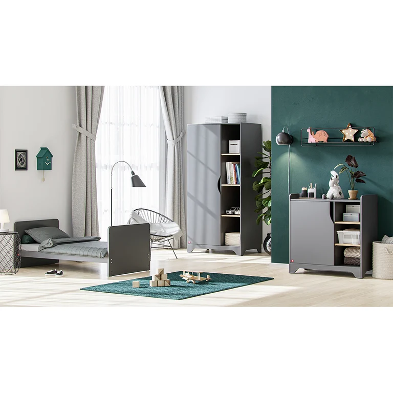 Lit bébé évolutif et commode à langer Vox Leaf Gris et bois