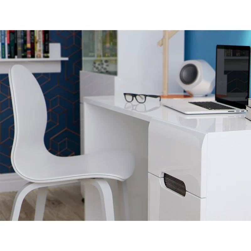 Bureau 1 tiroir 1 porte Darrel Blanc laqué et Bois