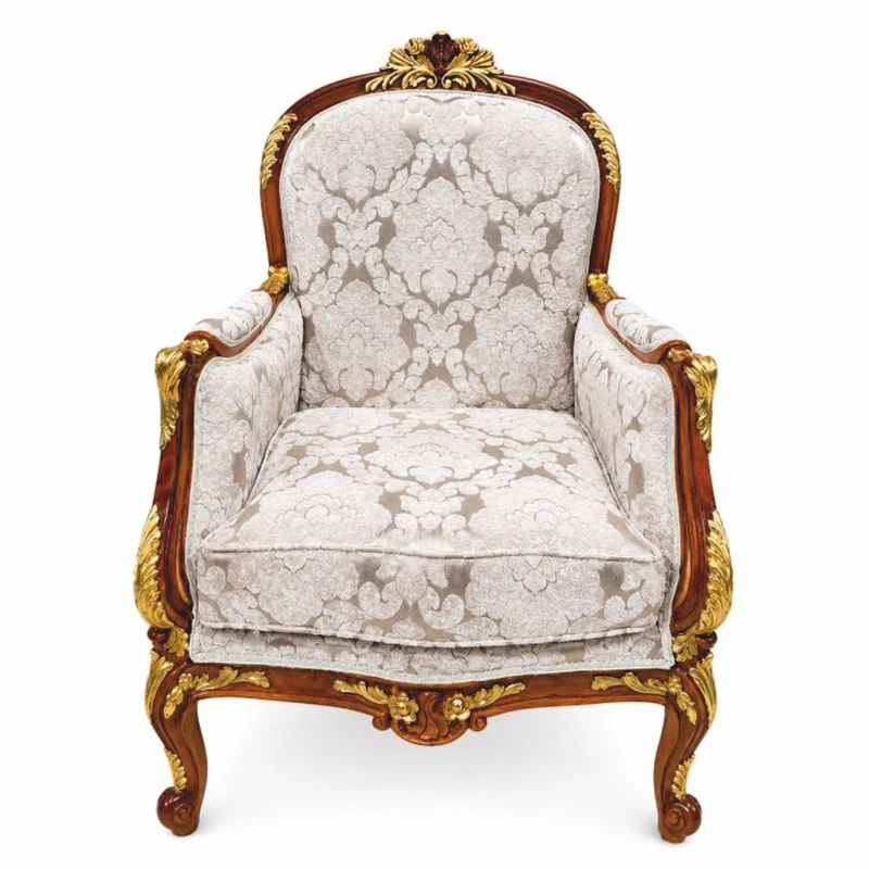 Casa Padrino Barock Sessel Grau / Braun / Gold - Prunkvoller Barockstil Wohnzimmer Sessel - Handgefertigte Barockstil Möbel