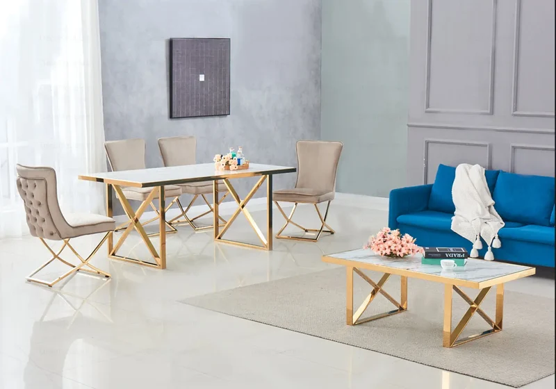 Table basse dorée marbre blanc - Clara