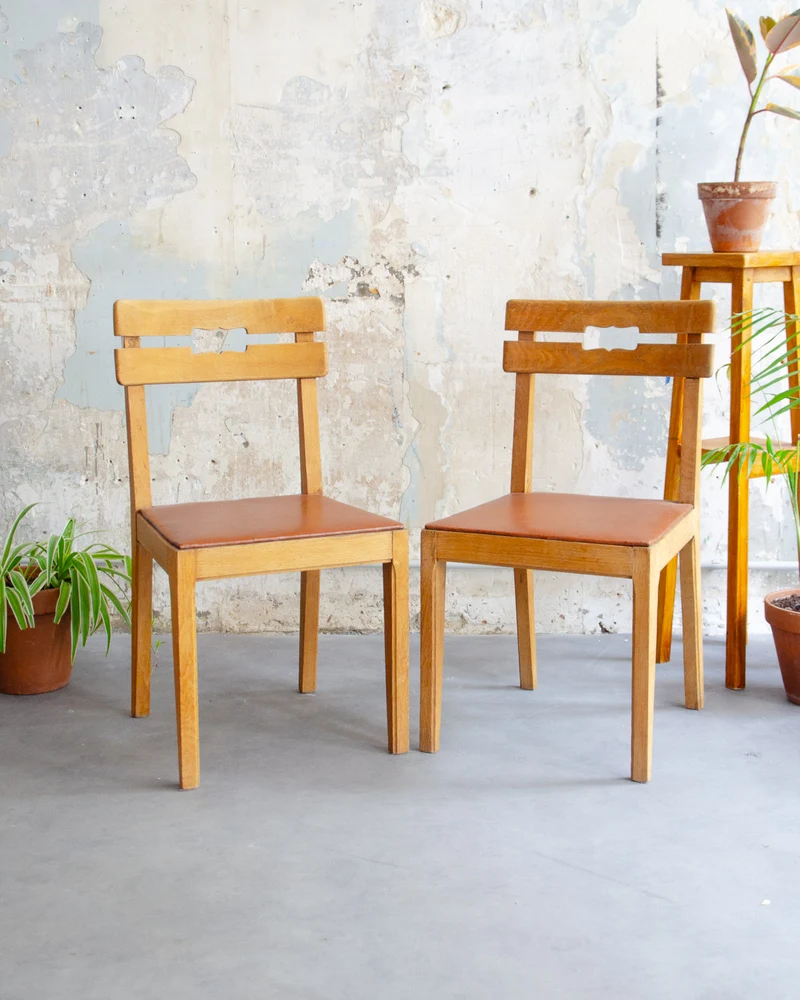 Alma, la paire de chaises en cuir camel N°1535