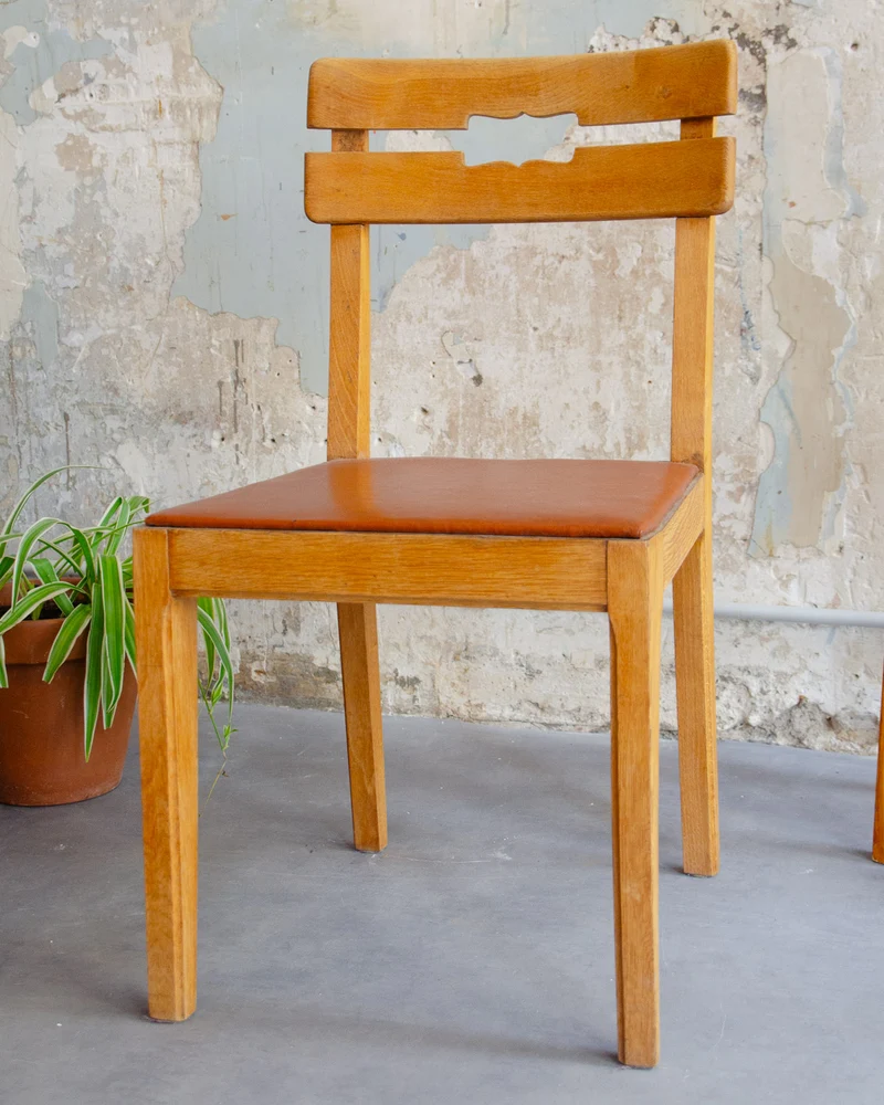 Alma, la paire de chaises en cuir camel N°1535