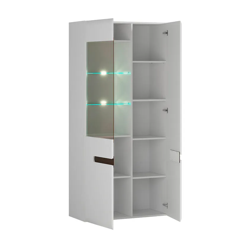 Vaisselier 2 portes avec LED Darrel Blanc laqué et Bois