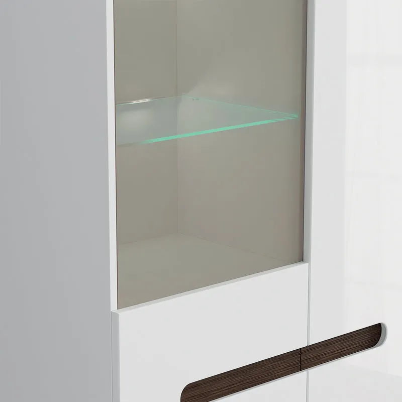 Vaisselier 2 portes avec LED Darrel Blanc laqué et Bois