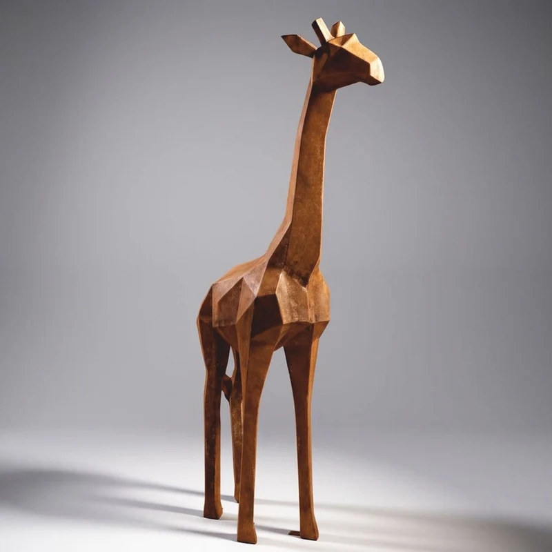 Casa Padrino Garten Deko Skulptur Giraffe Rost H. 200 cm - Abstrakte Garten Deko Figur - Abstrakte Garten Skulpturen