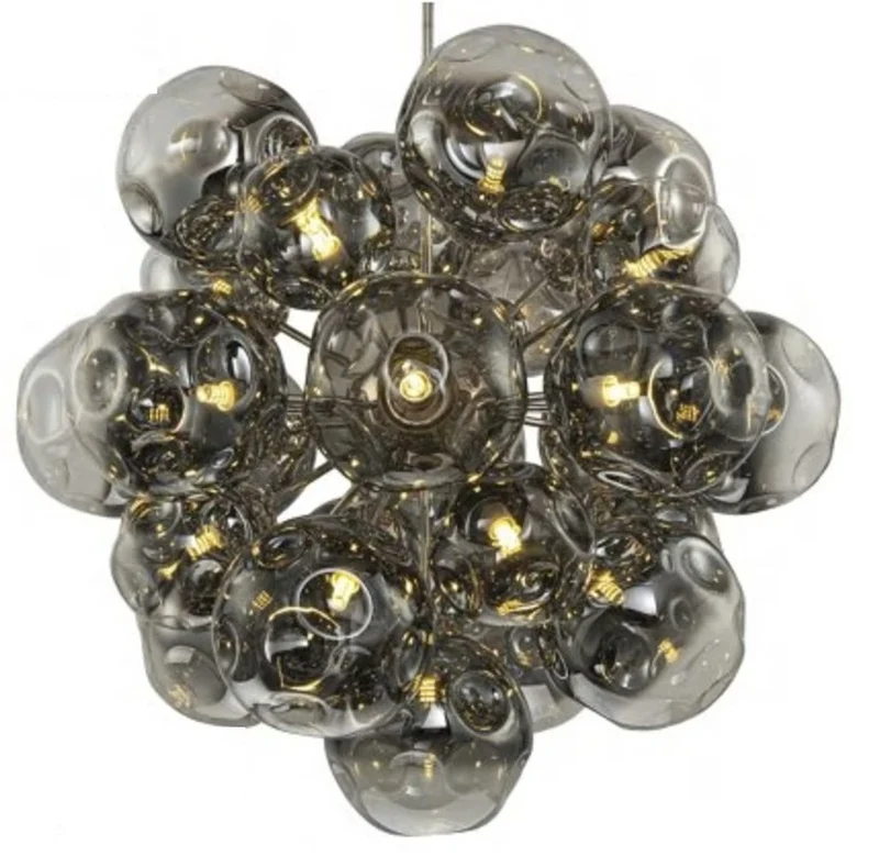 Casa Padrino Luxus Hängeleuchte Rauchglas / Silber Ø 81 x H. 76 cm - Pendelleuchte mit Glaskugeln