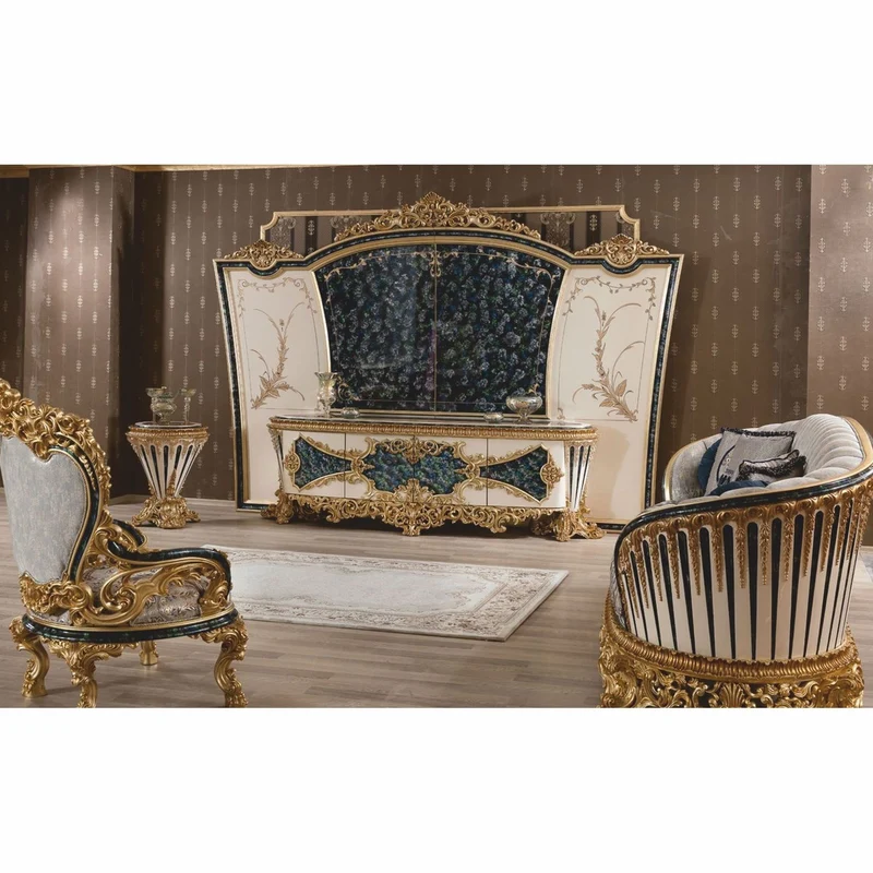Casa Padrino Luxus Barock Sessel Grau / Gold / Blau - Barock Wohnzimmer & Hotel Sessel - Prunkvolle Barock Möbel