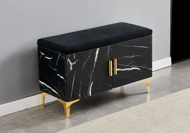 Banc meuble à chaussure marbre noir - Maya