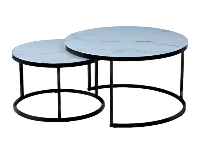 Tables gigognes noires marbre blanc - Orea