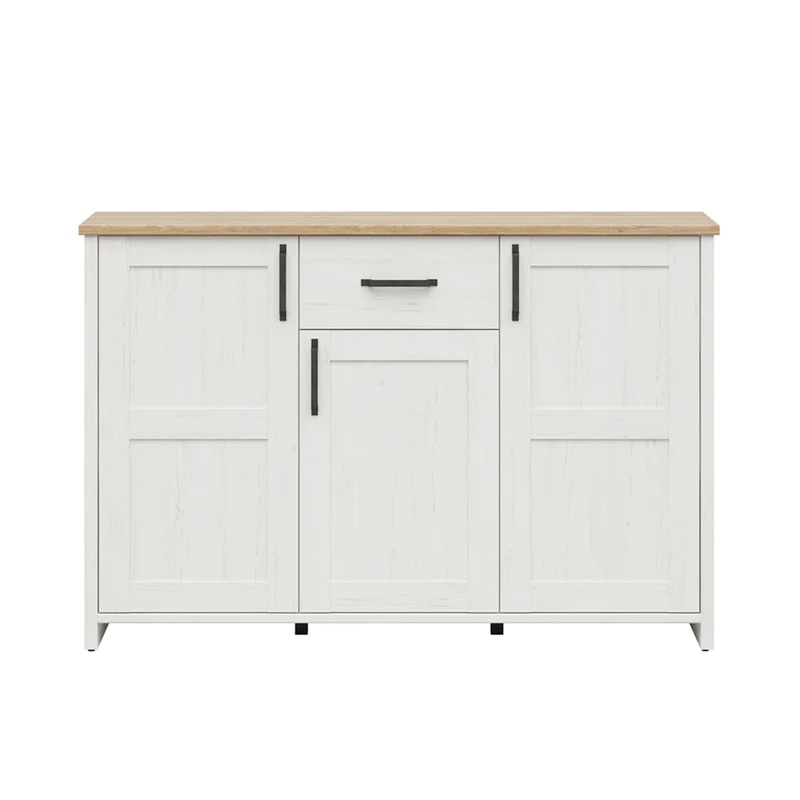 Buffet 3 portes 1 tiroir Aksel Blanc et Bois